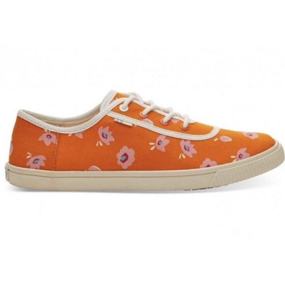 Toms Womens Carmel Persimmon‎ Spring Floral Orange Canvas Sneaker sz 7 NEW - Picture 2 of 9